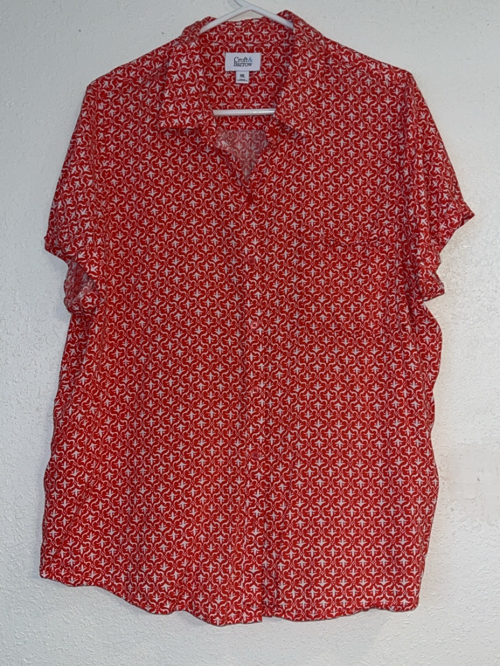Croft & Barrow Red Printed Short-Sleeve Blouse